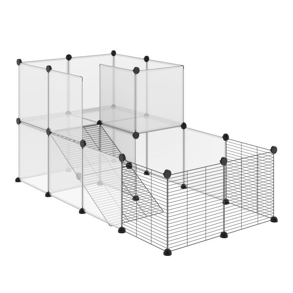 Recinto para Animais Pequenos com 27 Painéis e Forma Personalizável 140x70x70 cm Transparente e Preto
