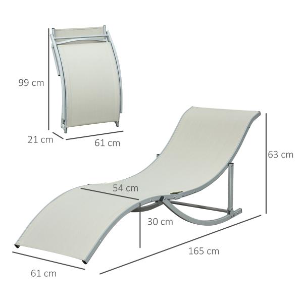 2 espreguiçadeiras ergonômicas dobráveis ​​em forma de S com estrutura de alumínio Textilene para jardim e varanda 165x61x63 cm Bege