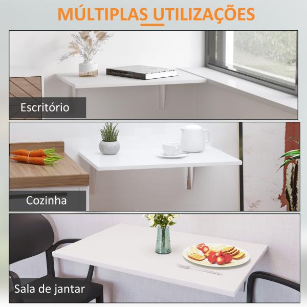 Mesa Dobrável de Parede Mesa Auxiliar Suspensa para Cozinha Sala de Jantar 60x40x20cm Branco