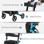 Andarilho Idosos Dobrável de Alumínio com Altura Ajustável Travão e Bolsa de Transporte 66x65x80 - 93 cm Preto e Azul