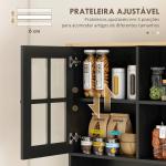 Armário de Cozinha com Prateleiras e Portas de Vidro Armário Alto de Cozinha para Pequenos Eletrodomésticos e Louças 80x37x183 cm Preto
