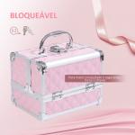 Estojo de Maquilhagem Organizador Cosméticos Profissional 20x15x15cm rosa