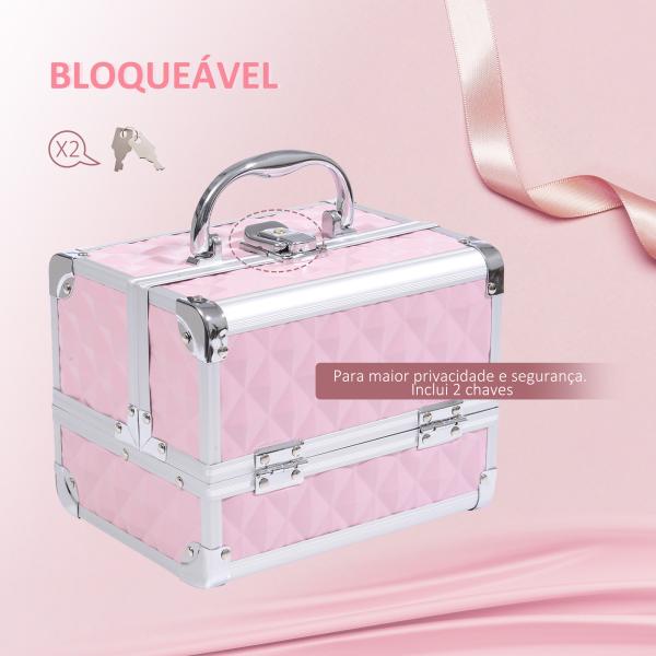 Estojo de Maquilhagem Organizador Cosméticos Profissional 20x15x15cm rosa