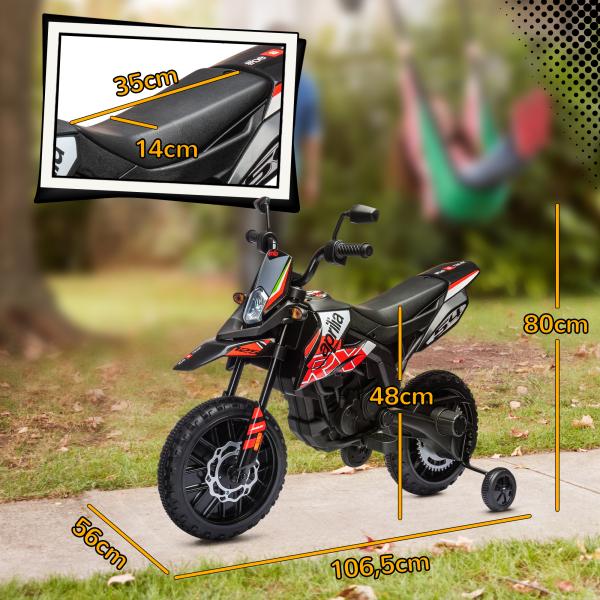 Mota Elétrica Infantil Aprilia 12V Rodas de Apoio Farol Música USB Amortecedor Vermelho 106,5x56x80 cm