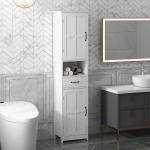 Coluna de Casa de Banho com 2 Portas 1 Gaveta Prateleira Aberta e Prateleiras Ajustáveis 40x30x164 cm Branco
