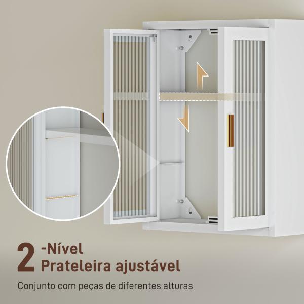 Armário de Casa de Banho de Parede com Portas de Acrílico Prateleira Ajustável Fecho Magnético 40x14x50 cm Branco