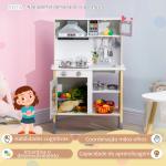 Cozinha Infantil de Madeira Cozinha para Crianças acima de 3 Anos com Altura Ajustável Luz Sons 60x30,5x93,2cm Branco e Cinza