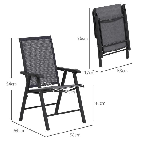 Conjunto de 2 Cadeiras Dobráveis para Exterior Cadeiras para Jardim com Textilene e Metal 58x64x94 cm Cinza Escuro