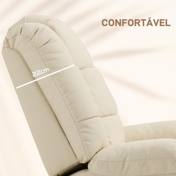 Poltrona de Massagem Poltrona Relax Reclinável com 8 Pontos de Massagem Controlo Remoto Estofada em PU 94x99x99 cm Creme