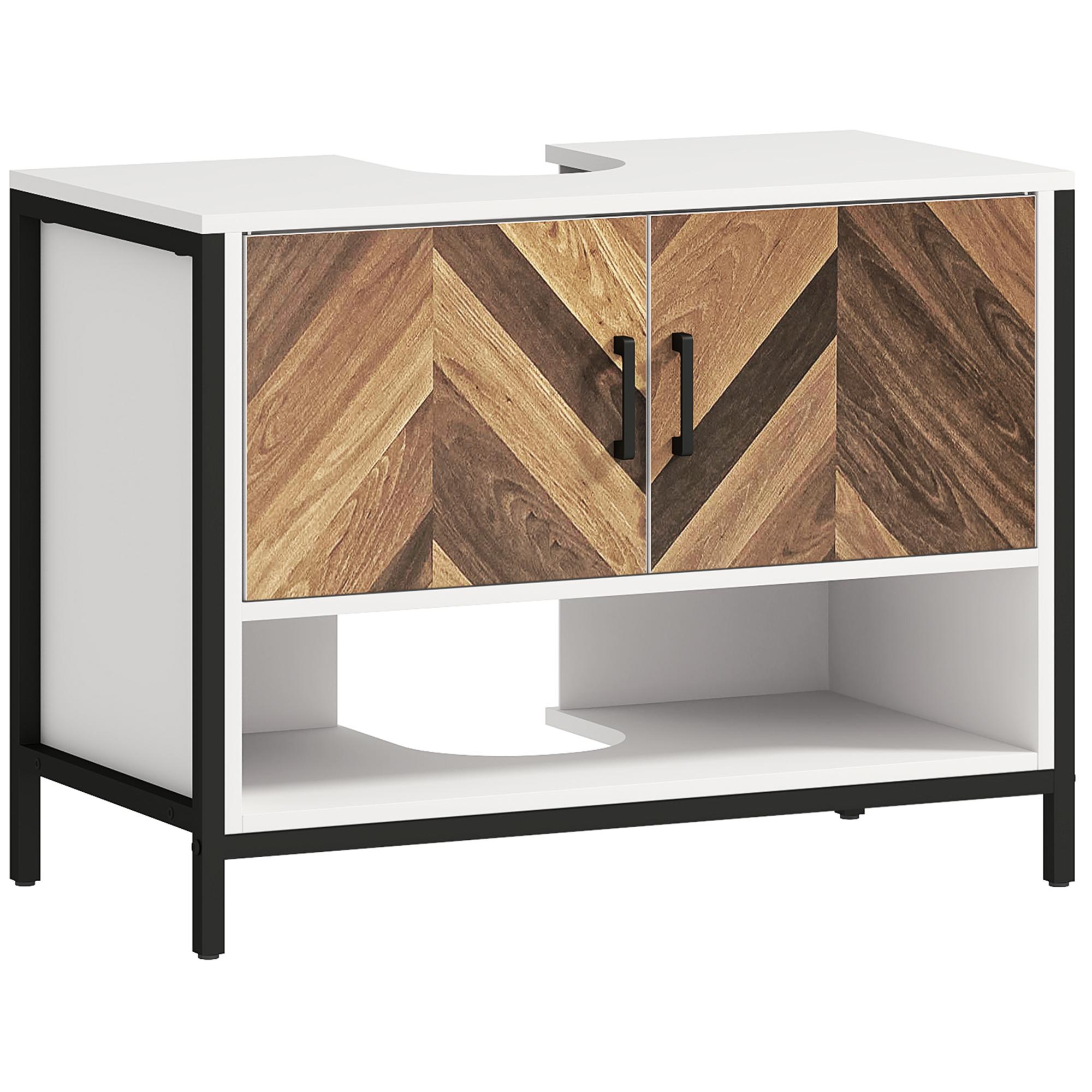 Móvel para Lavatório Pousar Móvel Casa de Banho com 2 Portas e Compartimento Aberto para Lavatório com ou sem Pedestral 80x40x60 cm Branco e Madeira