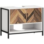 Móvel para Lavatório Pousar Móvel Casa de Banho com 2 Portas e Compartimento Aberto para Lavatório com ou sem Pedestral 80x40x60 cm Branco e Madeira