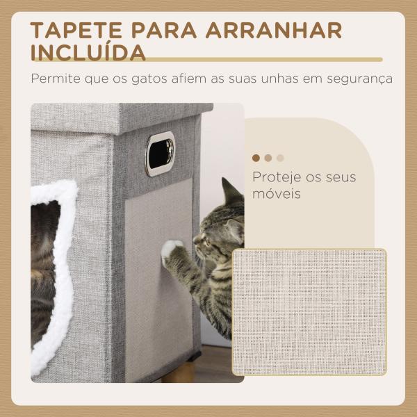 Casa para Gatos 2 em 1 com Apoio para os Pés com Almofada Amovível e Almofada para Arranhar 35,5x35,5x42,5 cm Cinza