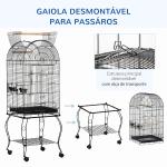 Gaiola para Pássaros com Suporte e Rodas Bandeja Amovível e 2 Tigelas 51x51x153 cm Preto