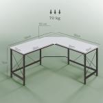 Secretária em Forma de L Secretária para Escritório com Estrutura de Metal Secretária de Canto 150x150x76 cm Branco e Preto