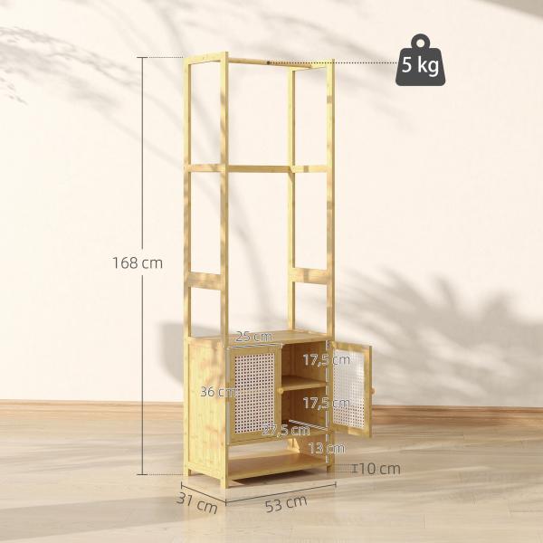 Móvel Cabide de Entrada de Bambu com Sapateira Barra para Pendurar Prateleira Ajustável 53x31x168 cm Madeira