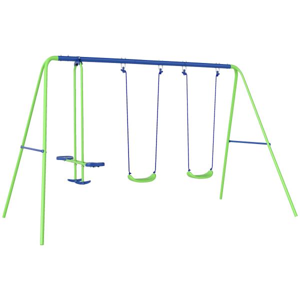 Conjunto de Baloiços de Jardim com Altura Ajustável Baloiços para Crianças com Baloiço Duplo 280x140x178 cm Verde