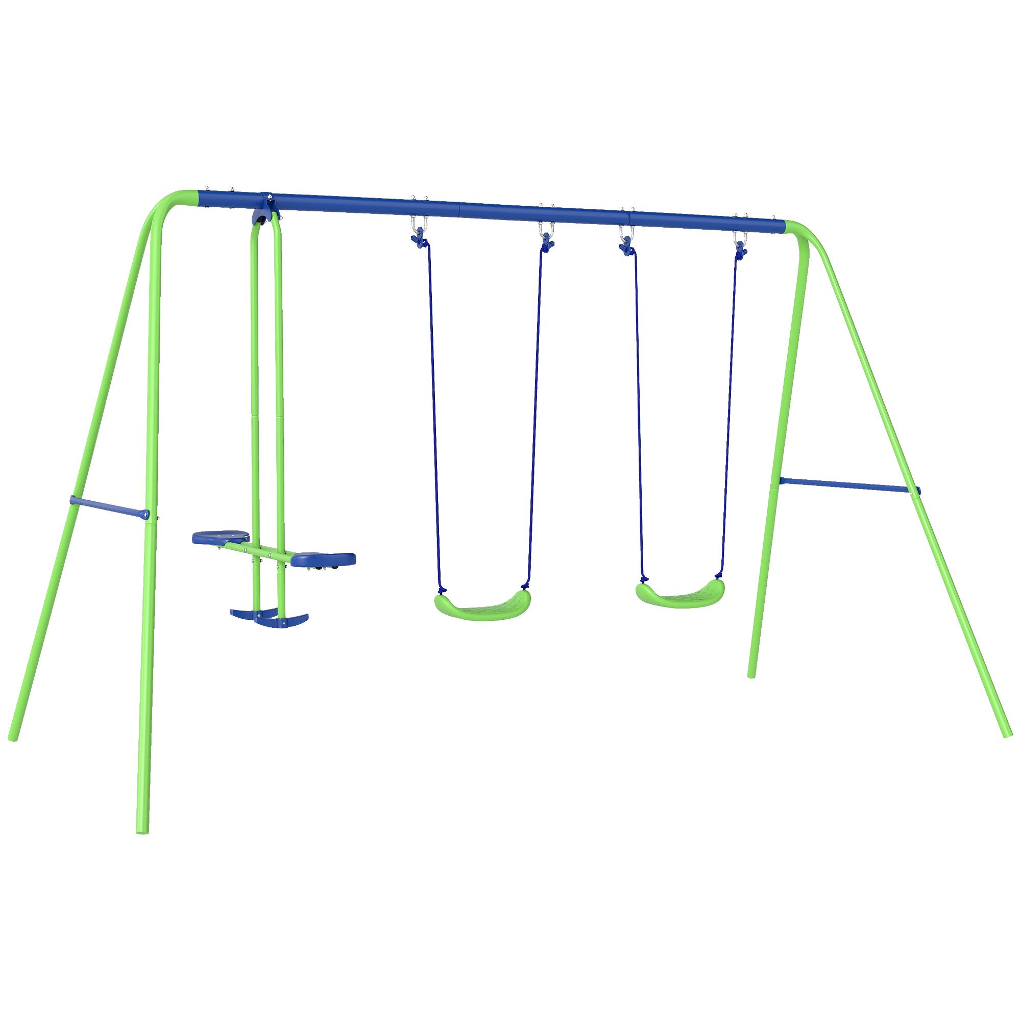 Conjunto de Baloiços de Jardim com Altura Ajustável Baloiços para Crianças com Baloiço Duplo 280x140x178 cm Verde