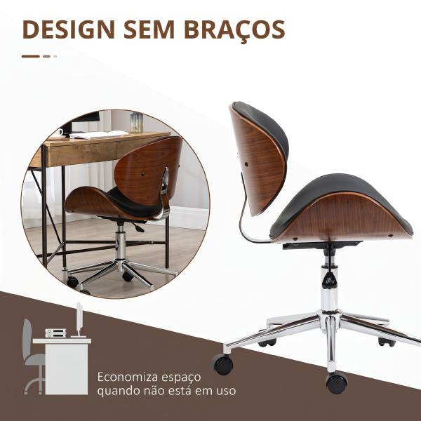Cadeira de Escritório com Rodas Estofada em PU com Assento Largo e Curvado Altura Ajustável Preto