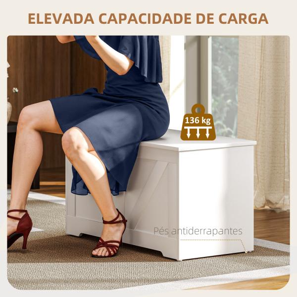 Baú de Armazenamento 100L Baú de Arrumação com Tampa e Dobradiça de Segurança 80x40x45 cm Branco