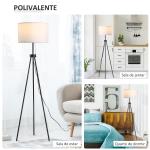Candeeiro de Pé Moderno Candeeiro de Pé para Sala de Estar com Ecrã Redondo Tripé e Suporte para Lâmpada E27 Ø37x152 cm Branco e Preto