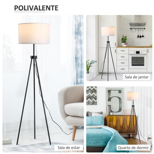 Candeeiro de Pé Moderno Candeeiro de Pé para Sala de Estar com Ecrã Redondo Tripé e Suporte para Lâmpada E27 Ø37x152 cm Branco e Preto
