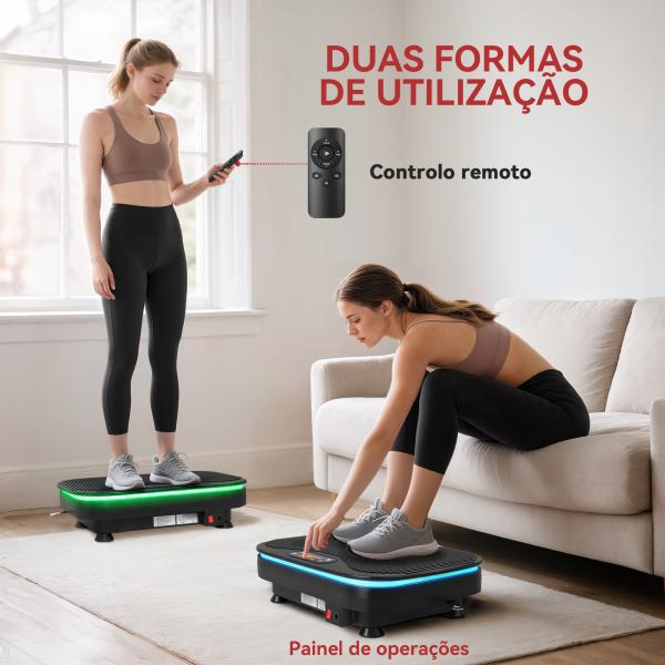 Plataforma Vibratória 99 Velocidades 3 Programas com Bluetooth Ecrã LED Luzes e Bandas Elásticas 47x32x12 cm Preto