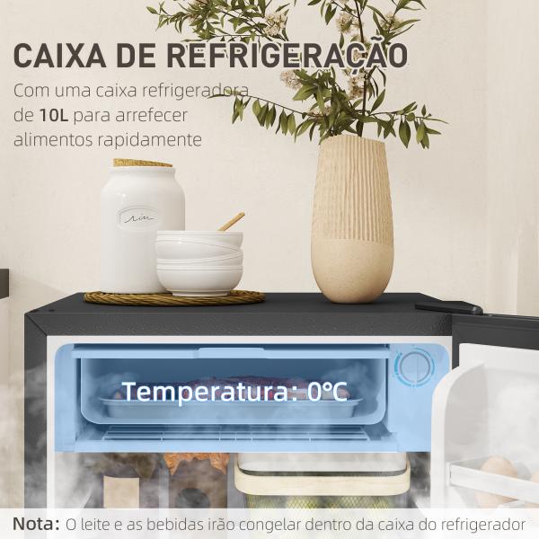Mini Frigorífico 91L de Capacidade com Compartimento Congelador e Porta Reversível Silencioso 41dB 47,5x44,2x84 cm Preto e Prata