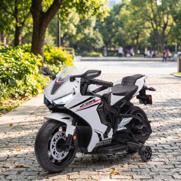 Mota Elétrica com Licença HONDA para Crianças de 3 - 5 Anos Mota a Bateria 6V com Farol Buzina Música 90x44x52cm Branco