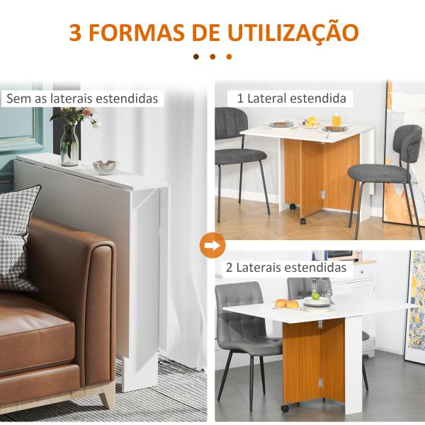 Mesa de Sala de Jantar Dobrável com Rodas Mesa Multifuncional para Sala de Jantar 120x80x73cm Branco e Teca