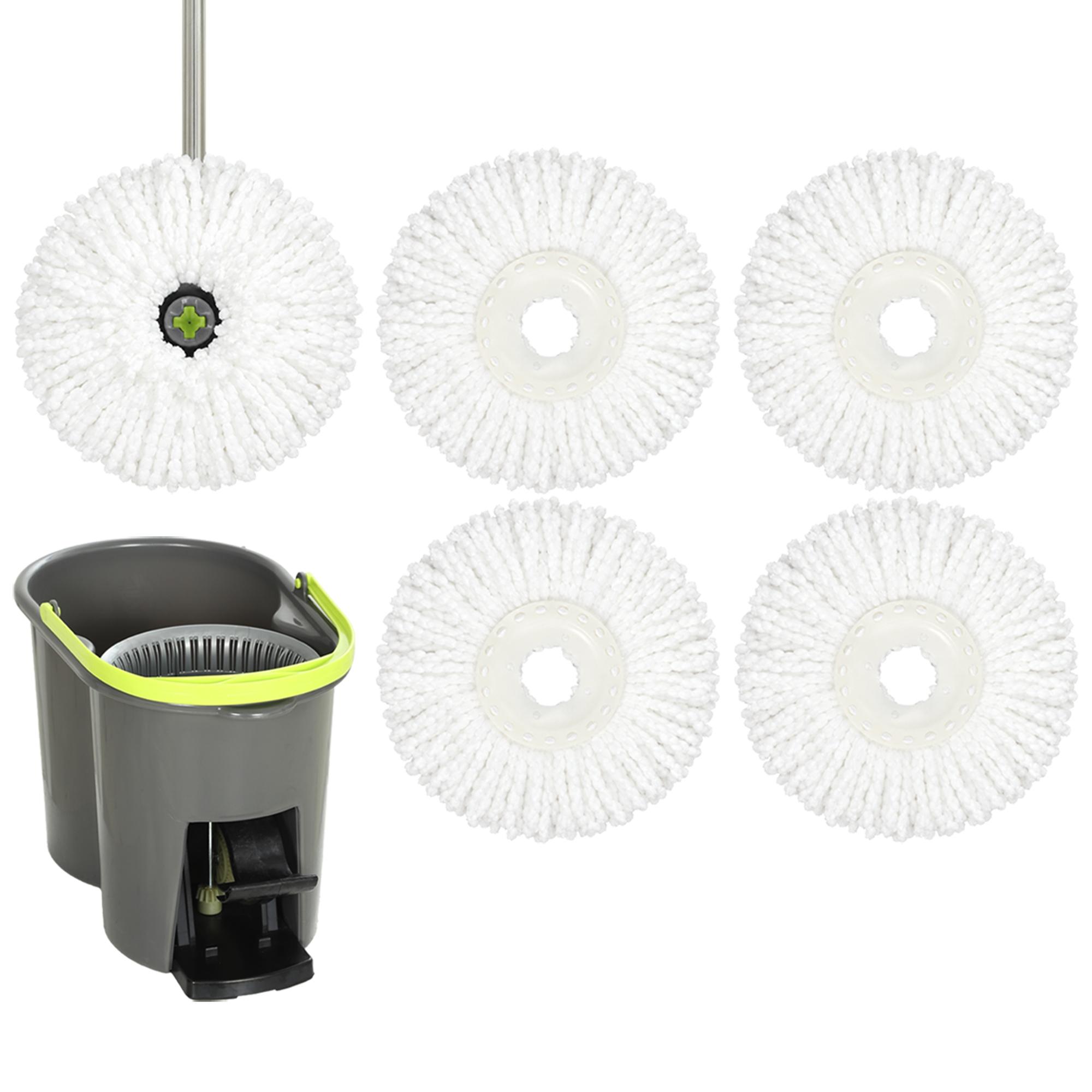 Conjunto de Esfregona e Balde com Espremedor 2 Compartimentos Balde de 20 L 5 Mopas de Microfibra Uso a Seco e Húmido Cinza Escuro