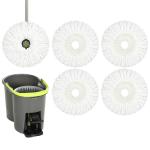 Conjunto de Esfregona e Balde com Espremedor 2 Compartimentos Balde de 20 L 5 Mopas de Microfibra Uso a Seco e Húmido Cinza Escuro