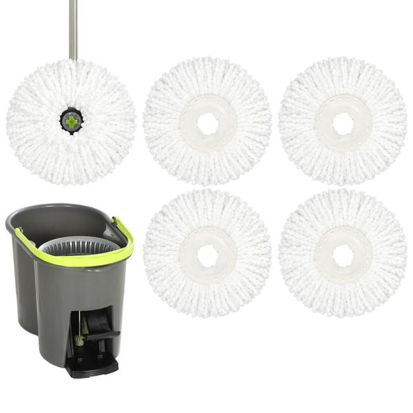 Conjunto de Esfregona e Balde com Espremedor 2 Compartimentos Balde de 20 L 5 Mopas de Microfibra Uso a Seco e Húmido Cinza Escuro