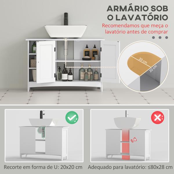 Móvel para Lavatório Pousar de Madeira com 1 Armário 3 Prateleiras Abertas e Prateleira Ajustável 90x30x60 cm Branco