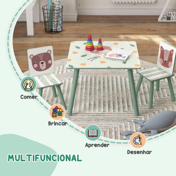 Conjunto de Mesa e Cadeiras para Crianças de 3 Peças Mesa Infantil com 2 Cadeiras Conjunto de Móveis para Atividades Verde