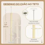 Árvore para Gatos do Chão ao Teto com Altura Ajustável 3 Plataformas Poste de Sisal e Bola para Brincar 47x34x220 - 260cm Creme