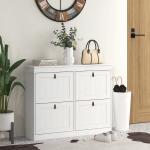 Móvel Sapateira Branco Sapateira Estreita com 4 Portas e Prateleira Ajustável para 20 Pares de Sapatos 105x24x82,5 cm Branco