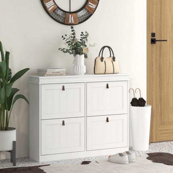 Móvel Sapateira Branco Sapateira Estreita com 4 Portas e Prateleira Ajustável para 20 Pares de Sapatos 105x24x82,5 cm Branco