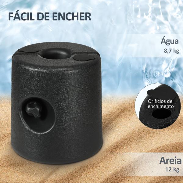 Conjunto de 4 Pesos para Tendas Dobráveis Suportes Recarregáveis com 8,7 kg de Água ou 12 kg de Areia Ø21,5/24x25,5 cm Preto