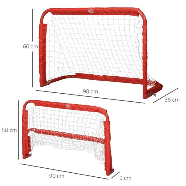 Conjunto de 2 balizas de futebol dobráveis ​​com rede Tetrolon 90x36x 60cm vermelho