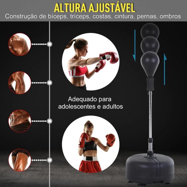 Punching Ball Ajustável em Altura com Base Recarregável Punching Ball de Boxe com Suporte e Luvas Ø48x136 - 154 cm Preto