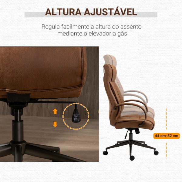 Cadeira de Escritório Ergonômica Giratória com Altura Ajustável Apoio para a Cabeça Apoio para o Braço e Encosto Acolchoado 61,5x52,5x118 - 126 cm Castanho