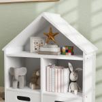 Estante para Livros Infantil de 3 Níveis em Forma de Casa com 3 Prateleiras e 2 Armários, para Crianças dos 3 aos 8 Anos, Branco