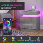 Mesa de Cabeceira com Luz LED Painel de Alto Brilho 2 Gavetas e Controlo Remoto para Dormitório 45x35x52 cm Cinzento