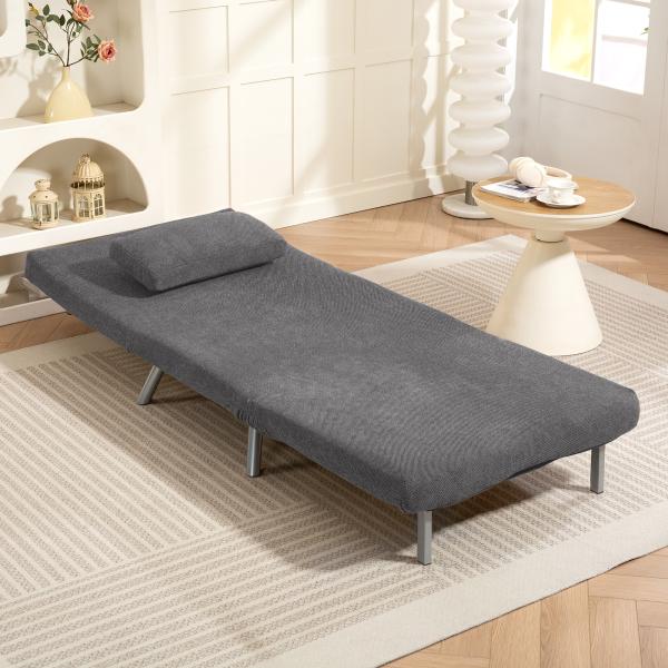Sofá Cama de Uma Praça Dobrável Revestido em Tecido Cinzento Mesclado com Encosto Ajustável em 5 Níveis 80x75x83 cm