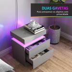 Mesa de Cabeceira com Luz LED Painel de Alto Brilho 2 Gavetas e Controlo Remoto para Dormitório 45x35x52 cm Cinzento