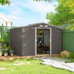 Abrigo de Jardim Exterior 4,83m² 277x195x192cm Abrigo e Jardim Metálico para Armazenamento de Ferramentas com Base Incluída e 4 Janelas Cinza