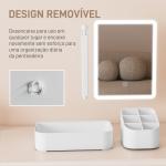 Espelho de Maquilhagem com Luz LED Espelho de Toucador Recarregável com 2 Modos de Iluminação Rotação de 180° 22x13,8x38 cm Branco