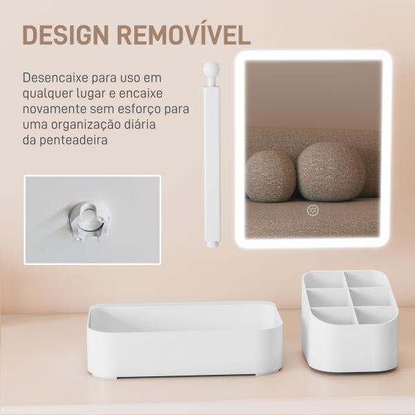 Espelho de Maquilhagem com Luz LED Espelho de Toucador Recarregável com 2 Modos de Iluminação Rotação de 180° 22x13,8x38 cm Branco
