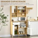 Armário de Cozinha com 3 Portas Gaveta Prateleira Ajustável Bancada para Micro - Ondas e Suporte para Panos 93x40x180 cm Madeira e Branco