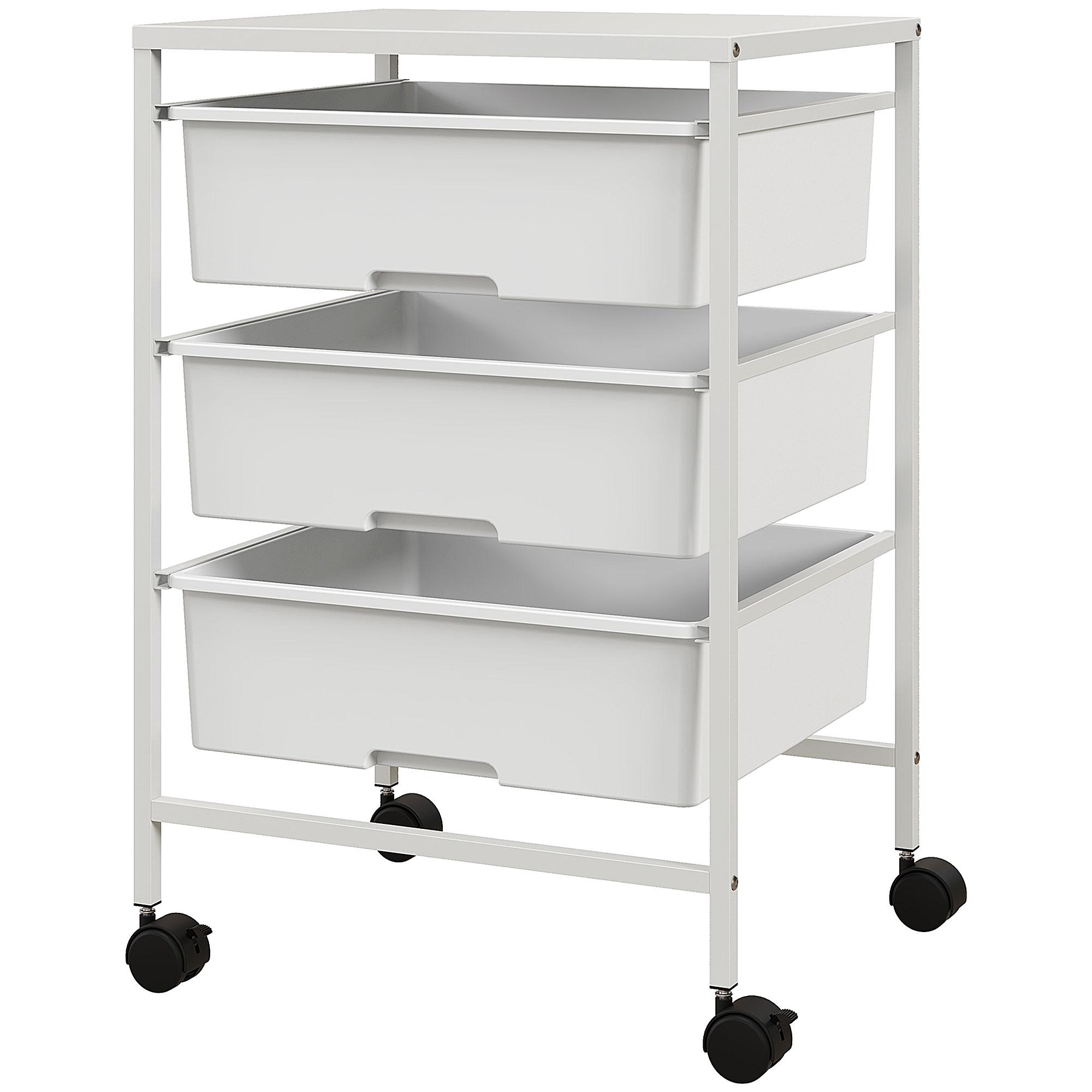 Carrinho Auxiliar com Rodas Carrinho de Cozinha de 3 Níveis com 3 Cestos e Estrutura de Aço 40,8x33,5x60,5 cm Branco